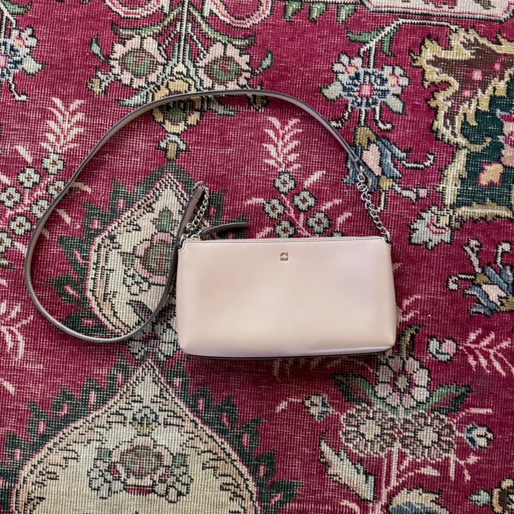 Kate Spade New York Blush Pink Leather Pouchette Crossbody Shoulder Bag Chain